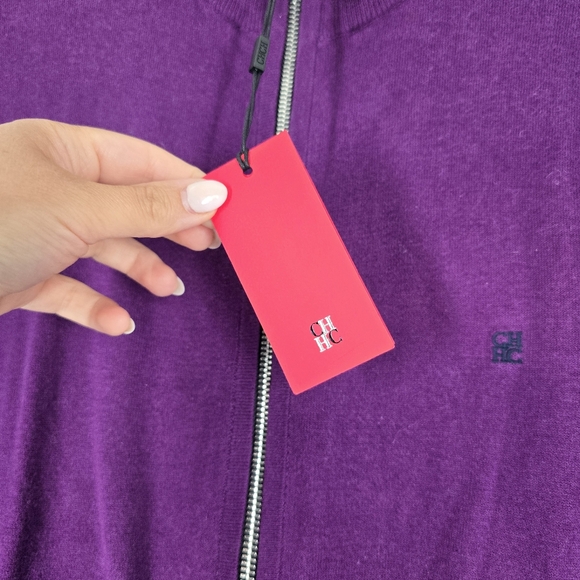 Carolina Herrera NEW Men's Purple Zip Up Sweater Elbow Patches Size S - Picture 3 of 12